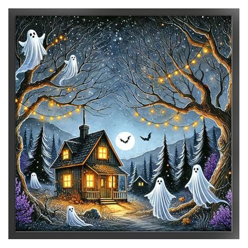 Ocuuer Halloween Ghost Cabined Cross Stitch Kit 50x50 cm DIY 11CT Stickerei (2) von Ocuuer