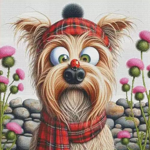 Ocuuer Hund gedruckter Kreuzstich -Kit 65x65cm DIY 14ct Ägyptische Baumwollstickerei von Ocuuer
