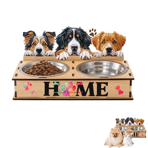 Ocuuer Malt Bowl mit Holzstand Diamant Art Hundeschale for kleine Hunde (BJ213) von Ocuuer