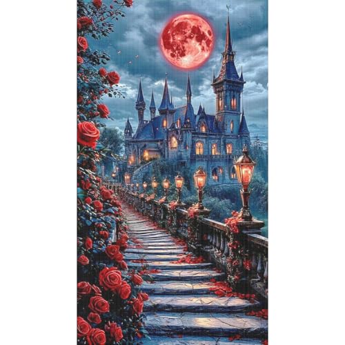 Ocuuer Rose Castle bedrucktes Kreuzstich -Kit 40x70cm DIY 11CT Stickerei Bastelabdeckung (4) von Ocuuer