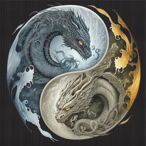 Ocuuer Tai Chi Dragon gedrucktes Kreuzstich -Kit 45x45cm DIY 11CT Stickerei Bastel Set (4) von Ocuuer