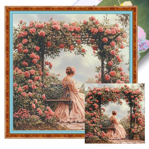 Ocuuer Victorian Girl Printed Cross Stitch Kit 50x50 cm DIY 14ct Stickerei Bastel Set (1) von Ocuuer