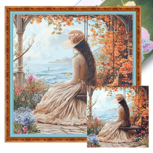 Ocuuer Victorian Girl Printed Cross Stitch Kit 50x50 cm DIY 14ct Stickerei Bastel Set (4) von Ocuuer