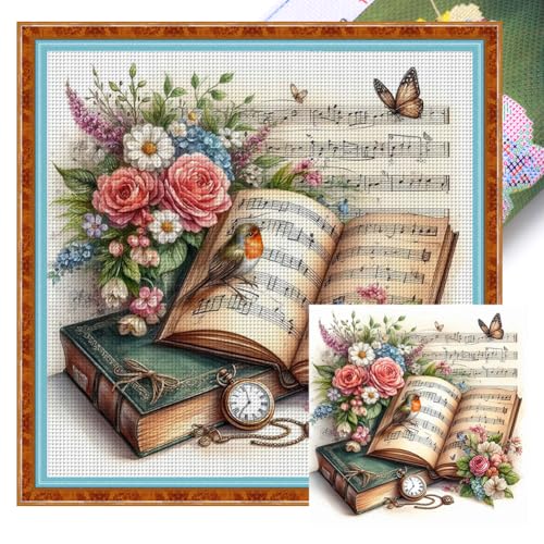 Ocuuer Vollständige Stickerei Eco-Cotton-Thread 11CT Printed Flower Book Cross Stich 45x45 cm (3) von Ocuuer