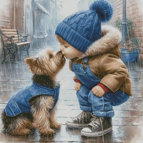 Ocuuer Vollständige Stickerei Eco-Cotton-Thread 14ct Printed Boy Dog Cross Stitch Kit 73x73cm Ocuuer Vollständige Stickerei Eco-Cotton-Thread 14ct Printed Boy Dog Cross Stitch Kit 73x73cm von Ocuuer