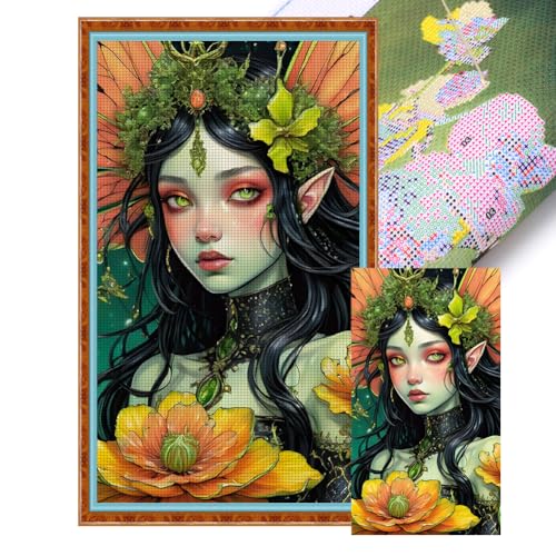 Ocuuer Vollstickerei-Öko-Baumwollgarn, 14 CT, bedruckt, Mädchen-Kreuzstich-Set, Kunst, 45 x 55 cm Ocuuer Vollstickerei-Öko-Baumwollgarn, 14 CT, bedruckt, Mädchen-Kreuzstich-Set, Kunst, 45 x 55 cm von Ocuuer