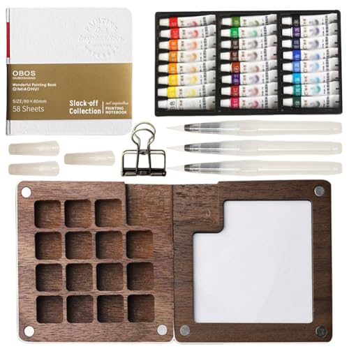 Reisepalette tragbare Aquarell -Set -Holznetzfarbe (15 Gitter) (15 GRIDS+24 Color) von Ocuuer