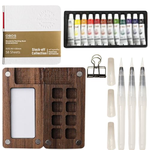 Reisepalette tragbarer Aquarell -Set -Holznetzfarbe (8 Gitter) (8 Grids+12 -Color) von Ocuuer