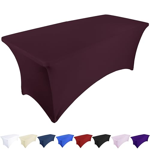 Ocves Stretch-Tischdecke, 1,8 m, Spandex, Polyester, rechteckig, dehnbar, für Hochzeit, Party, Cocktailbar, Bastelausstellungen, waschbare Tischdecke, Burgunderrot, 6FT (1 Stück) von Ocves