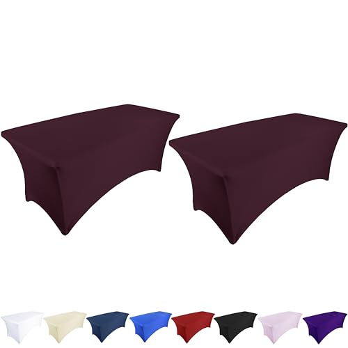 Ocves Stretch-Tischdecke, 1,8 m, Spandex, Polyester, rechteckig, dehnbar, für Hochzeit, Party, Cocktailbar, Bastelausstellungen, waschbare Tischdecke, Burgunderrot, 6FT (2 Stück) von Ocves
