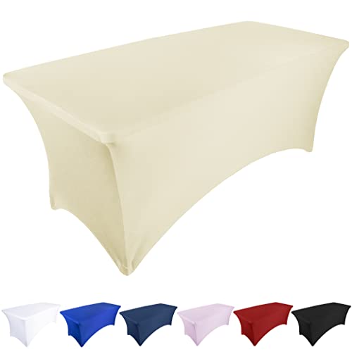 Ocves Stretch-Tischdecke, 1,8 m, Spandex, Polyester, rechteckig, dehnbar, für Hochzeit, Party, Cocktailbar, Bastelausstellungen, waschbare Tischdecke, Champagnerton, 6FT (1 Stück) von Ocves