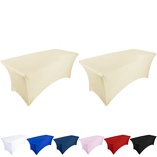 Ocves Stretch-Tischdecke, 1,8 m, Spandex, Polyester, rechteckig, dehnbar, für Hochzeit, Party, Cocktailbar, Bastelausstellungen, waschbare Tischdecke, Champagnerton, 6FT (2 Stück) von Ocves