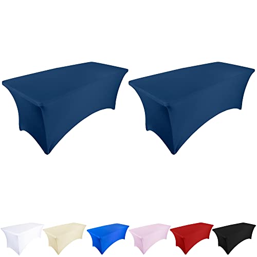 Ocves Stretch-Tischdecke, 1,8 m, Spandex, Polyester, rechteckig, dehnbar, für Hochzeit, Party, Cocktailbar, Bastelausstellungen, waschbare Tischdecke, Marineblau, 6FT (2 Stück) von Ocves