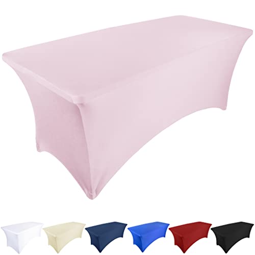 Ocves Stretch-Tischdecke, 1,8 m, Spandex, Polyester, rechteckig, dehnbar, für Hochzeit, Party, Cocktailbar, Bastelausstellungen, waschbare Tischdecke, Rosa, 6FT (1 Stück) von Ocves