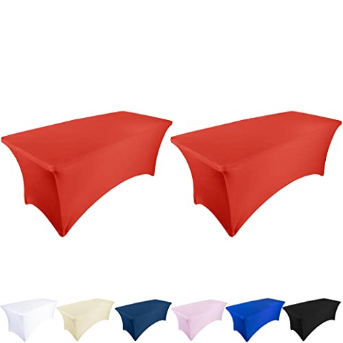 Ocves Stretch-Tischdecke, 1,8 m, Spandex, Polyester, rechteckig, dehnbar, für Hochzeit, Party, Cocktailbar, Bastelausstellungen, waschbare Tischdecke, Rot, 6FT (2 Stück) von Ocves