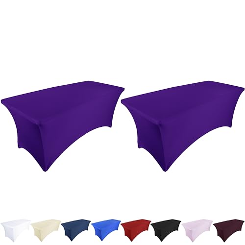 Ocves Stretch-Tischdecke, 1,8 m, Spandex, Polyester, rechteckig, dehnbar, für Hochzeit, Party, Cocktailbar, Bastelausstellungen, waschbare Tischdecke, Violett, 6FT (2 Stück) von Ocves