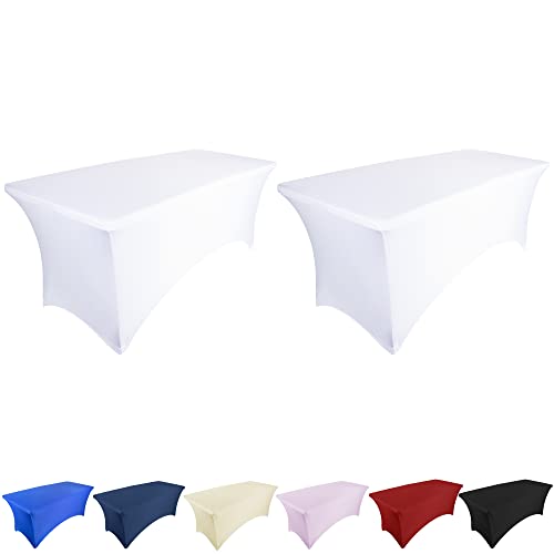 Ocves Stretch-Tischdecke, 1,8 m, Spandex, Polyester, rechteckig, dehnbar, für Hochzeit, Party, Cocktailbar, Bastelausstellungen, waschbare Tischdecke, Weiß, 6FT (2 Stück) von Ocves