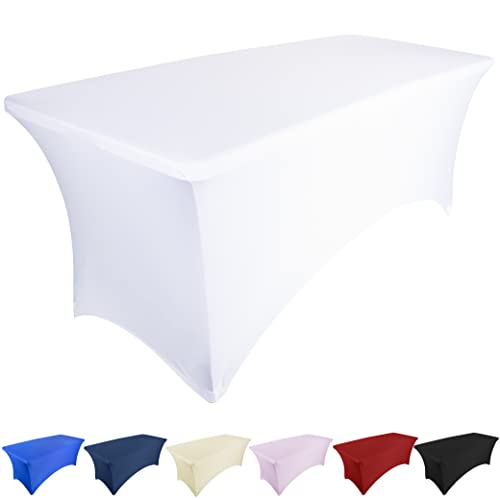 Ocves Stretch-Tischdecke, 1,8 m, Spandex, Polyester, rechteckig, dehnbar, für Hochzeit, Party, Cocktailbar, Bastelausstellungen, waschbare Tischdecke, Weiß 6FT (1 Stück) von Ocves