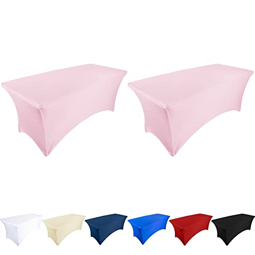 Ocves Stretch-Tischdecke, 1,8 m, Spandex, Polyester, rechteckig, dehnbar, für Hochzeit, Party, Cocktailbar, Bastelausstellungen, waschbare Tischdecke,1,8 m (Rosa, 2 Stück) von Ocves