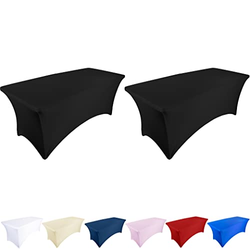 Ocves Stretch-Tischdecke, 1,8 m, Spandex, Polyester, rechteckig, dehnbar, für Hochzeit, Party, Cocktailbar, Bastelausstellungen, waschbare Tischdecke,1,8 m (Schwarz, 2 Stück) von Ocves