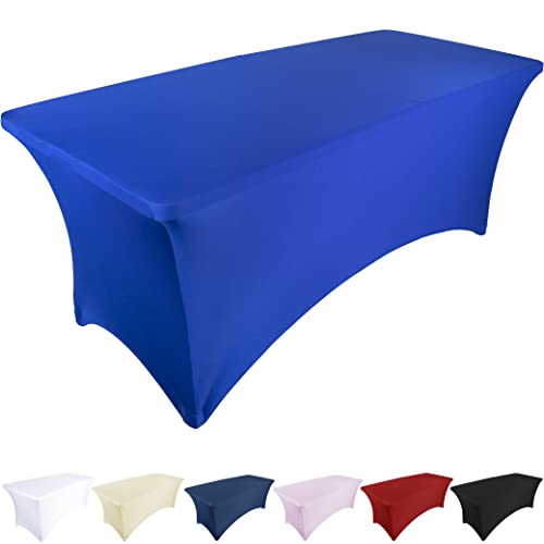 Ocves Stretch-Tischdecke, 1,8 m, Spandex, Polyester, rechteckig, dehnbar, für Hochzeit, Party, Cocktailbar, Bastelausstellungen, waschbare Tischdecke,1,8 m Blau 6FT (1 Stück) von Ocves