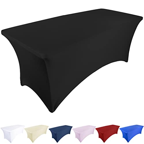 Ocves Stretch-Tischdecke, 1,8 m, Spandex, Polyester, rechteckig, dehnbar, für Hochzeit, Party, Cocktailbar, Bastelausstellungen, waschbare Tischdecke (Schwarz, 1 Stück) von Ocves