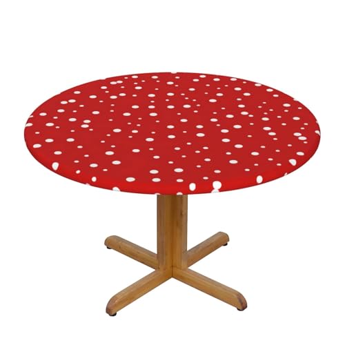 OdDdot Runde Tischdecke, wasserdicht, abwischbare Tischdecken, für Esszimmer, Hochzeit, Partys, rot und weiß gepunktet von OdDdot