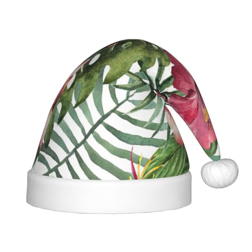 OdDdot Tropische Blätter drucken Plüsch Santa Hüte, Weihnachten Santa Hat,Xmas Hat für Kinder Jahre Kinder Weihnachten Party Favors von OdDdot