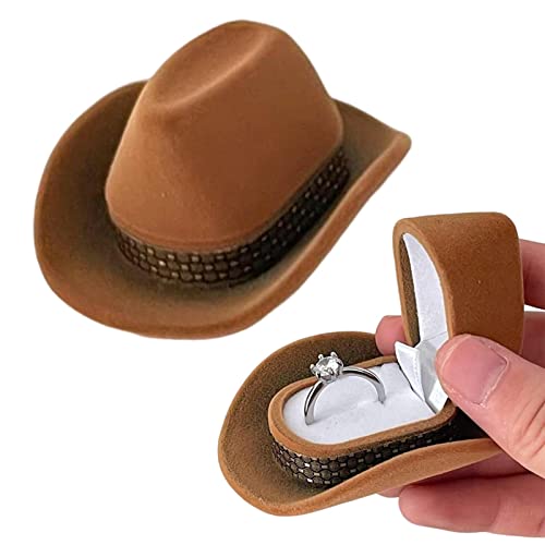 Odavom Cowboy-Hut-Ring-Box | Kleiner Verlobungsring-Ohrring-Organizer | Reise-Ringträger-Schmuck-Aufbewahrungskoffer für Ring, Anhänger, Ohrring, Halskette, Armband von Odavom