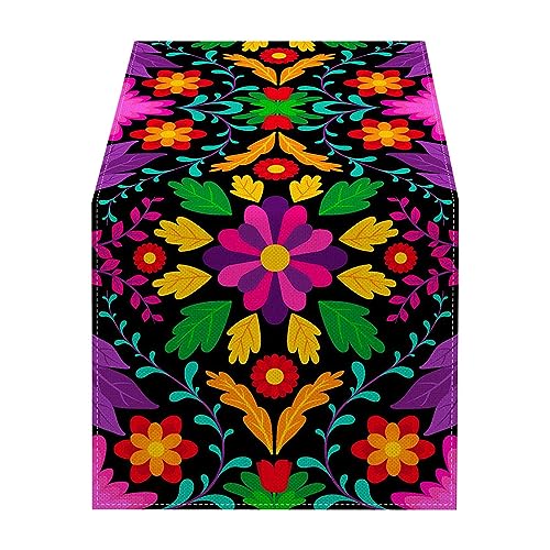 Odavom Mexikanische Motto- -Tischdecke, Bunte mexikanische Partytischdecke mit Datura-Blumen, Bunte mexikanische -Tischdecke für Partytisch von Odavom