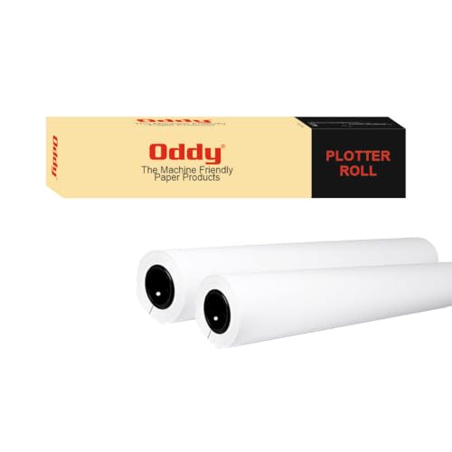 Oddy Breitformat-Plotterpapier, 2 Rollen, 61 cm x 45 m, 9 kg Bond-Papier (80 g/m² mit 5,1 cm Kern), 96 hellweiß, CAD-Bond-Papier für Tintenstrahldrucker, Ingenieurwesen, Architektur und Blaudruck von Oddy