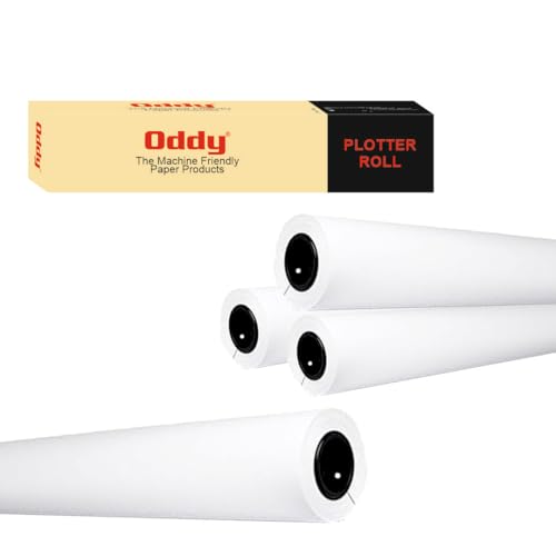 Oddy Breitformat-Plotterpapier, 4 Rollen, 61 cm x 45 m, 9 kg Bond-Papier (80 g/m² mit 5,1 cm Kern), 96 hellweiß, CAD-Bond-Papier für Tintenstrahldrucker, Ingenieurwesen, Architektur und Blaudruck von Oddy