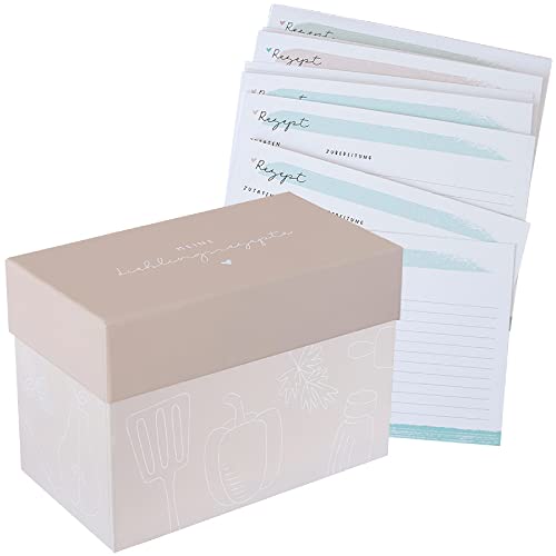 Odernichtoderdoch® Rezeptebox mit Karten "Lieblingsrezepte" - Box mit 52 Rezeptkarten und 6 Registern - 22,2 cm x 12 cm x 15,5 cm von Odernichtoderdoch
