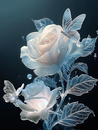 OdiuK DIY Diamond Painting Set für Erwachsene, 5D Kristall Diamant Painting Bilder, Schmetterling Rose Arts Full Diamant Kunst Cross Malerei Stickerei für Home Wall Decor Geschenk 30x40cm von OdiuK