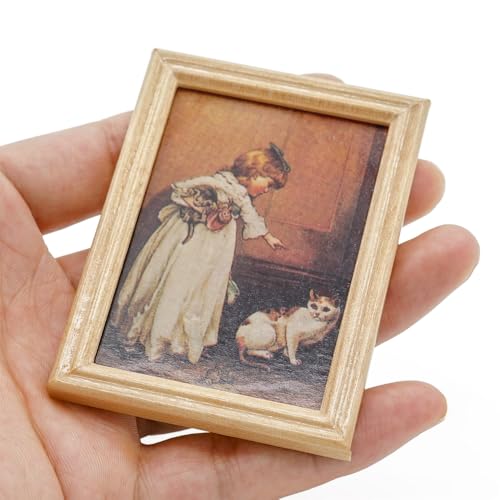 Odoria Puppenhaus Bilderrahmen Vintage Miniatur: 1/12 Maßstab Gemälde aus Holz für Wohnzimmer Galerie Viktorianisch - Mini Wand Bilder mit Rahmen Mädchen und Katze Odoria Puppenhaus Bilderrahmen Vintage Miniatur: 1/12 Maßstab Gemälde aus Holz für Wohnzimmer Galerie Viktorianisch - Mini Wand Bilder mit Rahmen Mädchen und Katze von Odoria