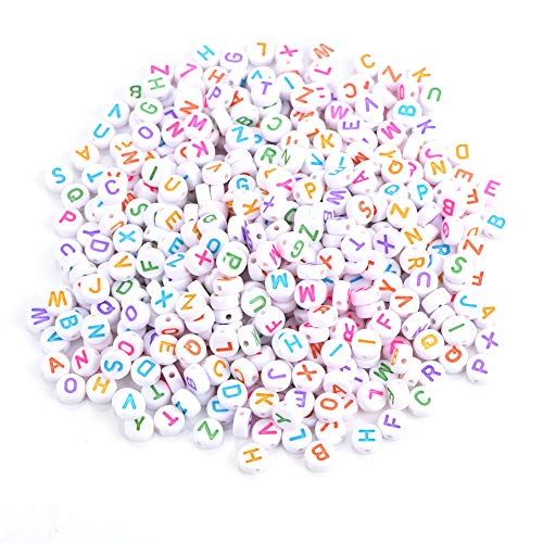 500 Stück 7 Farben Acryl Buchstaben, Farbige Perlen Buchstaben A-Z Runde Alphabet Perlen für DIY Armband Halskette von Odorkle