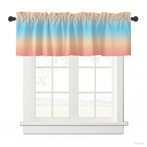 Odot Bistrogardine, Farbverlaufsdrucke Landhaus Scheibengardinen, Küchengardinen mit Stangendurchzug, Kurzgardine Wohnzimmer, Moderne Gardinen Kurz für Esszimmer Badezimmer (Koralle,137x45cm) von Odot