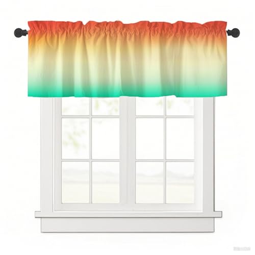 Odot Bistrogardine, Farbverlaufsdrucke Landhaus Scheibengardinen, Küchengardinen mit Stangendurchzug, Kurzgardine Wohnzimmer, Moderne Gardinen Kurz für Esszimmer Badezimmer (Orange,137x45cm) von Odot