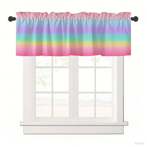 Odot Bistrogardine, Farbverlaufsdrucke Landhaus Scheibengardinen, Küchengardinen mit Stangendurchzug, Kurzgardine Wohnzimmer, Moderne Gardinen Kurz für Esszimmer Badezimmer (Rosa,137x45cm) von Odot