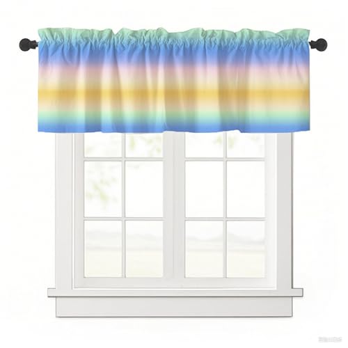 Odot Bistrogardine, Farbverlaufsdrucke Landhaus Scheibengardinen, Küchengardinen mit Stangendurchzug, Kurzgardine Wohnzimmer, Moderne Gardinen Kurz für Esszimmer Badezimmer (blau,137x45cm) von Odot