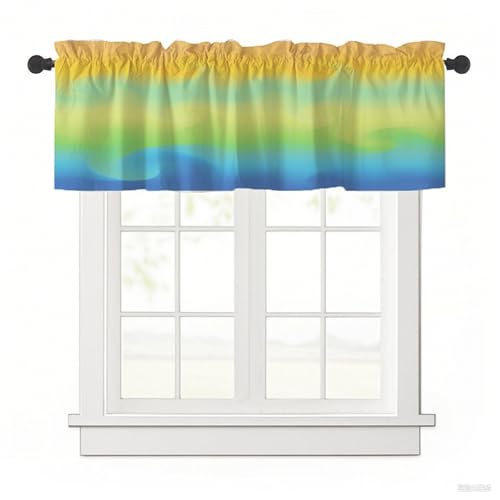 Odot Bistrogardine, Farbverlaufsdrucke Landhaus Scheibengardinen, Küchengardinen mit Stangendurchzug, Kurzgardine Wohnzimmer, Moderne Gardinen Kurz für Esszimmer Badezimmer (gelb,137x45cm) von Odot