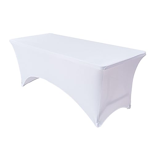 Odot Elasthan Tischdecke 4ft 6ft 8ft, Polyester Rechteckige Tischdecke Dehnbare Tischdecke, Waschbar Tischtuch für Hochzeit, Party, Küche Dekoration (8ft-244x76x76cm,Weiß) von Odot