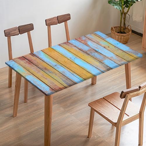 Odot Elastische Tischdecke, 3D-Holzmaserung Tischtuch mit Elastischer Kante, Rechteckige Tischdecke für Outdoor Klapptisch Terrasse Picknick Camping Esszimmer Küche (Blau Café,183x77cm) von Odot