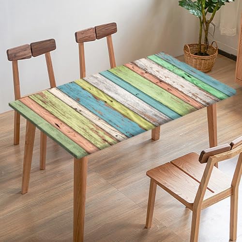 Odot Elastische Tischdecke, 3D-Holzmaserung Tischtuch mit Elastischer Kante, Rechteckige Tischdecke für Outdoor Klapptisch Terrasse Picknick Camping Esszimmer Küche (Grün Blau,110x110cm) von Odot