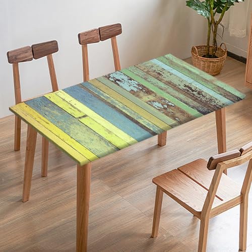 Odot Elastische Tischdecke, 3D-Holzmaserung Tischtuch mit Elastischer Kante, Rechteckige Tischdecke für Outdoor Klapptisch Terrasse Picknick Camping Esszimmer Küche (Grün Gelb,183x77cm) von Odot