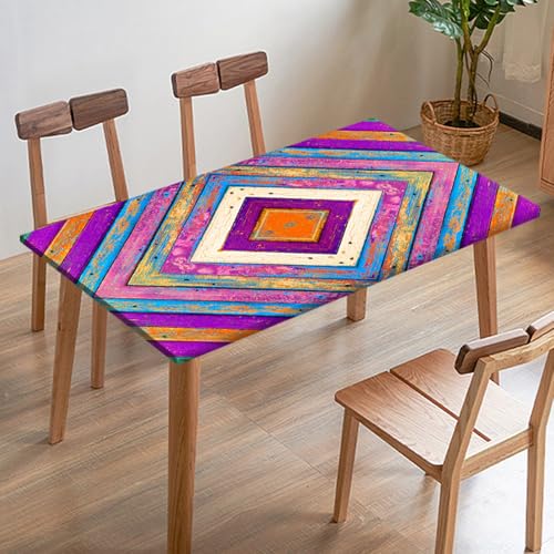 Odot Elastische Tischdecke, 3D-Holzmaserung Tischtuch mit Elastischer Kante, Rechteckige Tischdecke für Outdoor Klapptisch Terrasse Picknick Camping Esszimmer Küche (Lila Orange,183x77cm) von Odot
