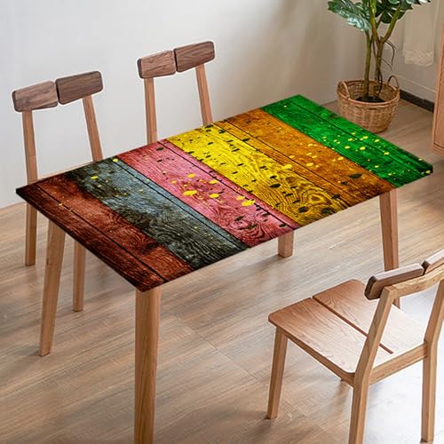 Odot Elastische Tischdecke, 3D-Holzmaserung Tischtuch mit Elastischer Kante, Rechteckige Tischdecke für Outdoor Klapptisch Terrasse Picknick Camping Esszimmer Küche (Regenbogen 1,170x95cm) von Odot