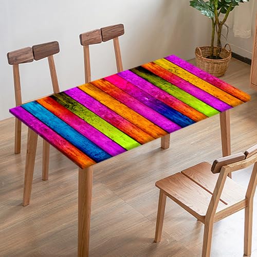 Odot Elastische Tischdecke, 3D-Holzmaserung Tischtuch mit Elastischer Kante, Rechteckige Tischdecke für Outdoor Klapptisch Terrasse Picknick Camping Esszimmer Küche (Regenbogen 3,100x100cm) von Odot