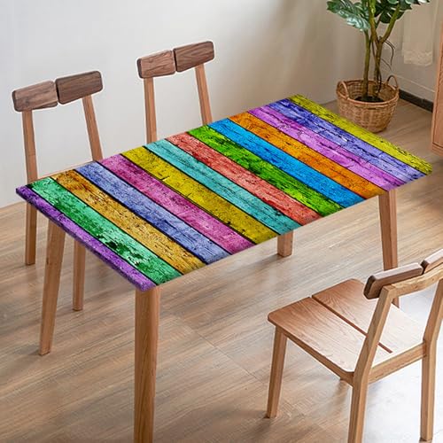 Odot Elastische Tischdecke, 3D-Holzmaserung Tischtuch mit Elastischer Kante, Rechteckige Tischdecke für Outdoor Klapptisch Terrasse Picknick Camping Esszimmer Küche (Regenbogen 4,153x77cm) von Odot