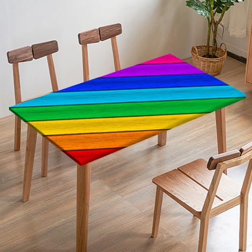 Odot Elastische Tischdecke, 3D-Holzmaserung Tischtuch mit Elastischer Kante, Rechteckige Tischdecke für Outdoor Klapptisch Terrasse Picknick Camping Esszimmer Küche (Regenbogen 6,120x120cm) von Odot